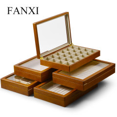 wholesale solid wooden jewelry earring organizer trays with window
