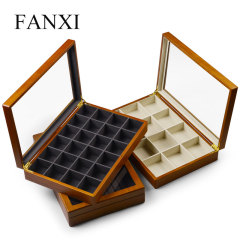 wholesale solid wooden jewelry earring organizer trays with window