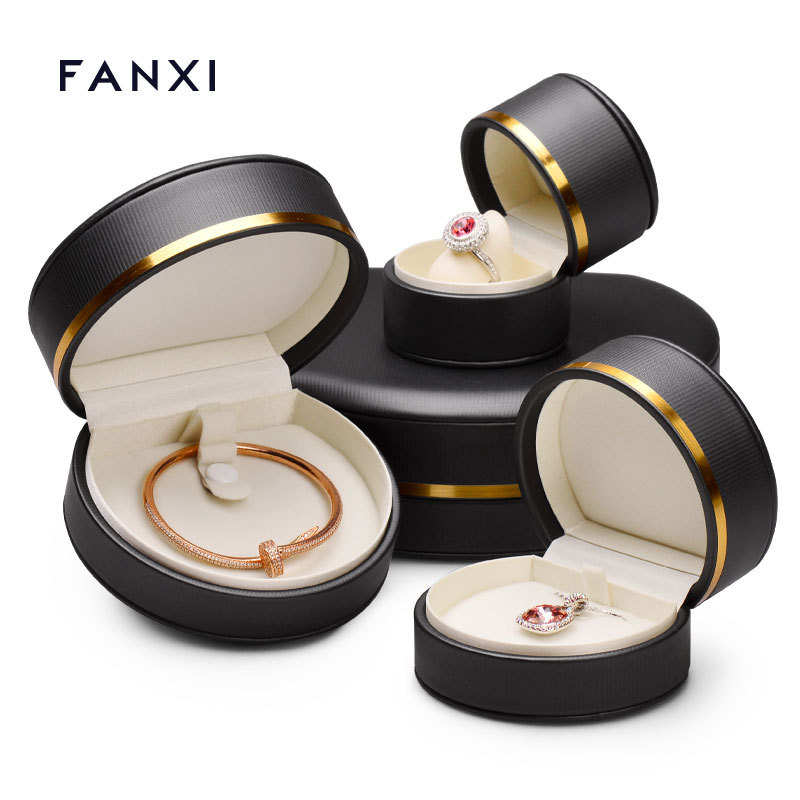 Custom balck leather jewellery packaging box for ring earring pendant bangle bracelet necklace