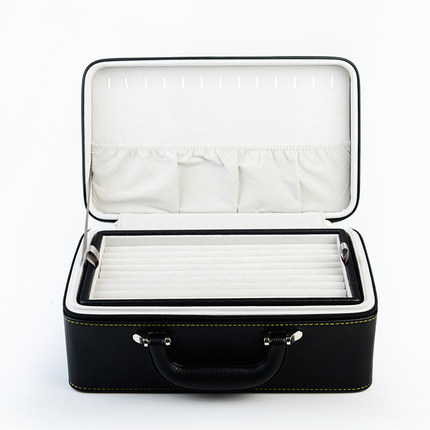 Black leather jewelry organizer box case