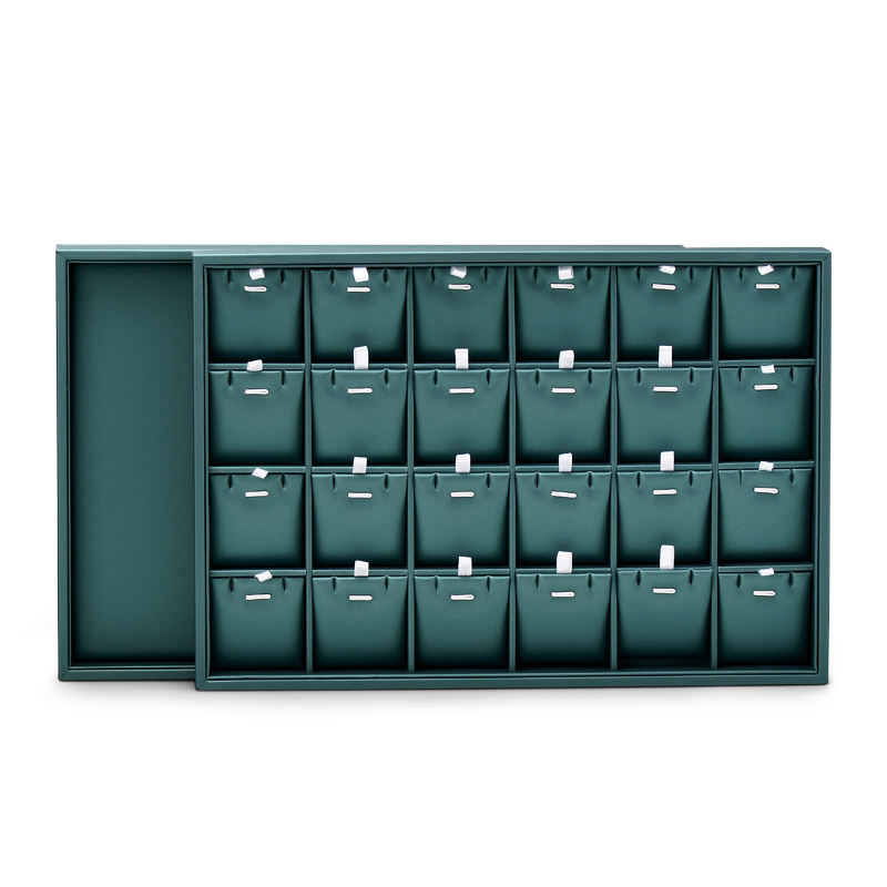 Dark green leather jewelry organizer display tray for ring pendant earring bangle bracelet necklace