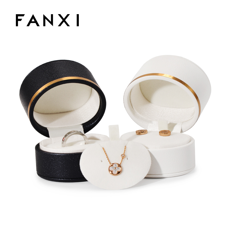 Round leather jewelry packaging box for ring earring pendant