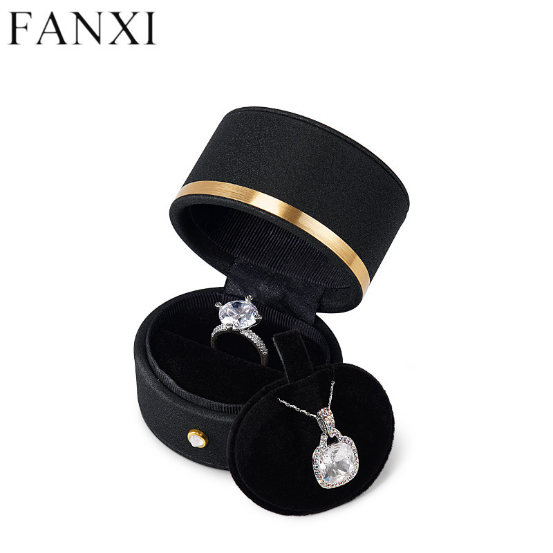 Black leather jewelry packaging box for ring pendant