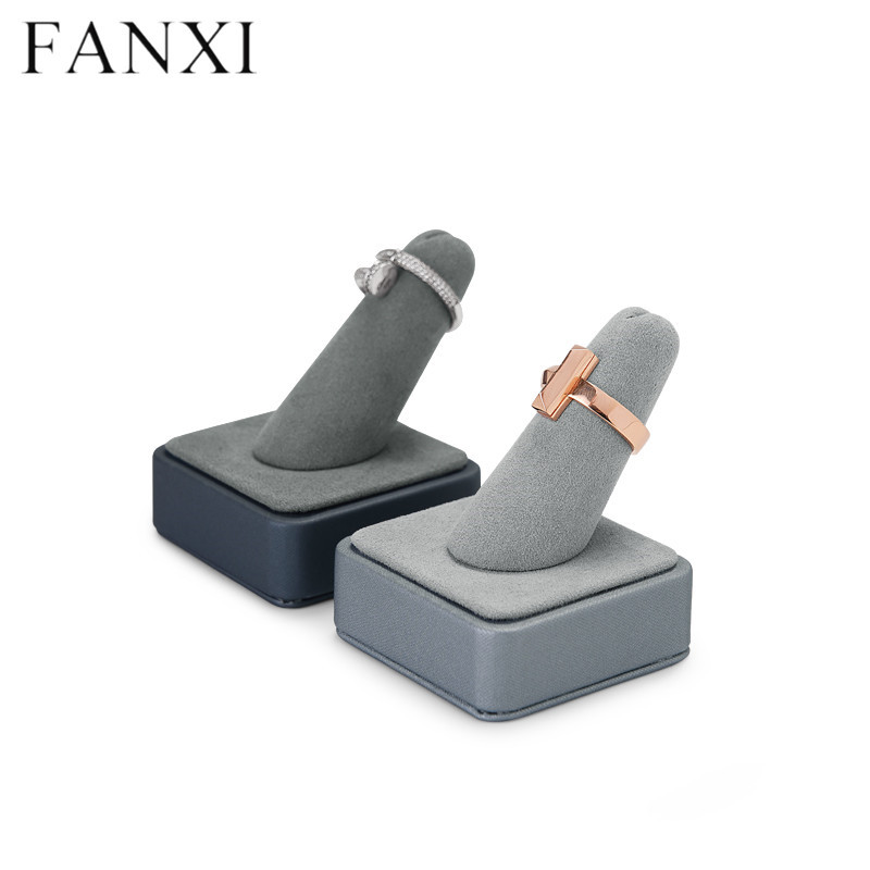 Grey leather jewelry display stand holder for ring