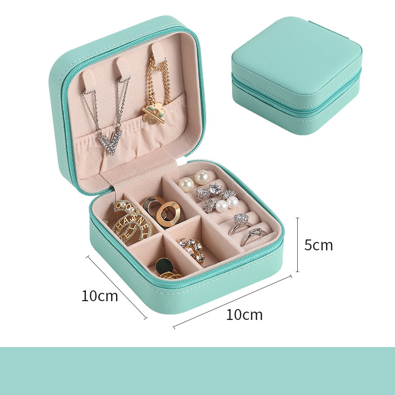 Pink blue leather multifunction jewelry organizer box