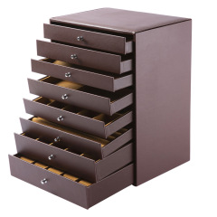 Drawer type brown leather jewelry storage box case