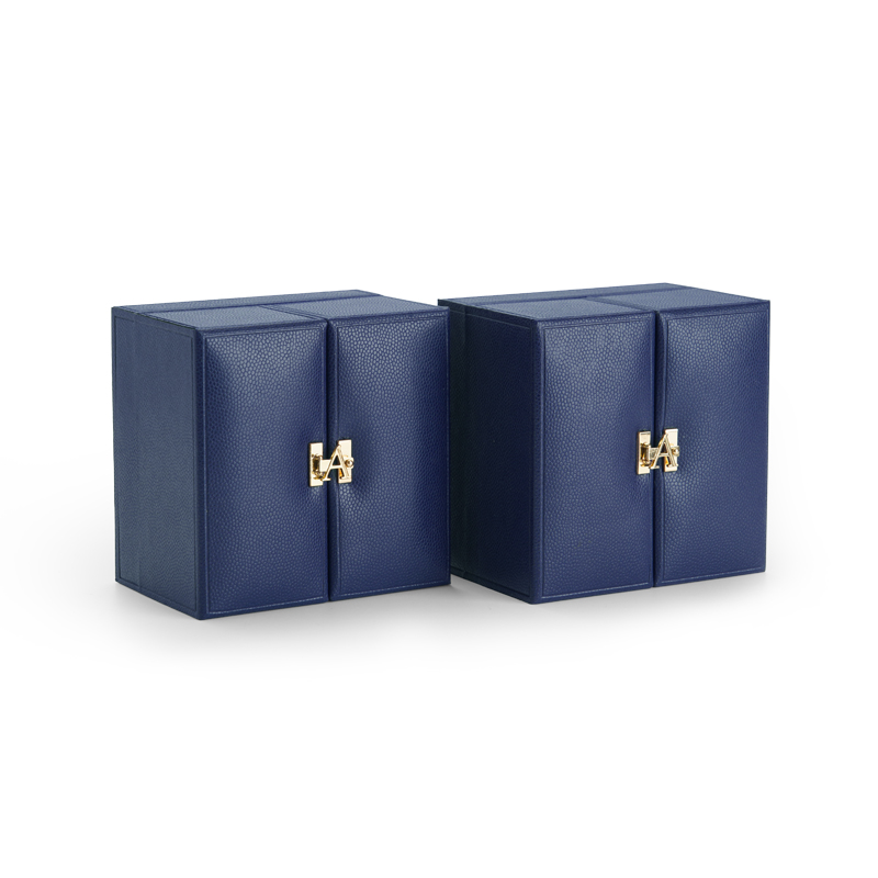 Navy blue leather jewelry packaging box for ring pendant