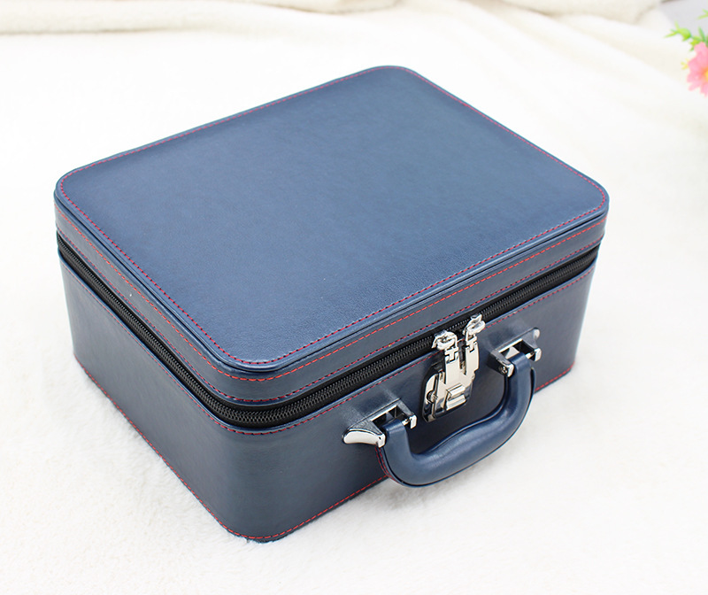 Blue brown leather multifunction jewelry storage box case