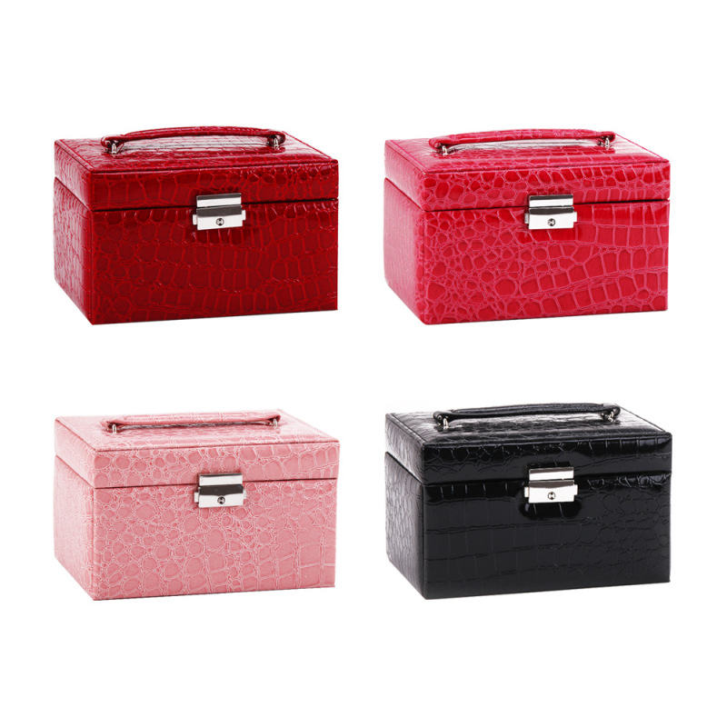 Red pink black leather multifunction jewelry storage box