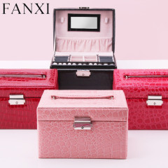 Red pink black leather multifunction jewelry storage box