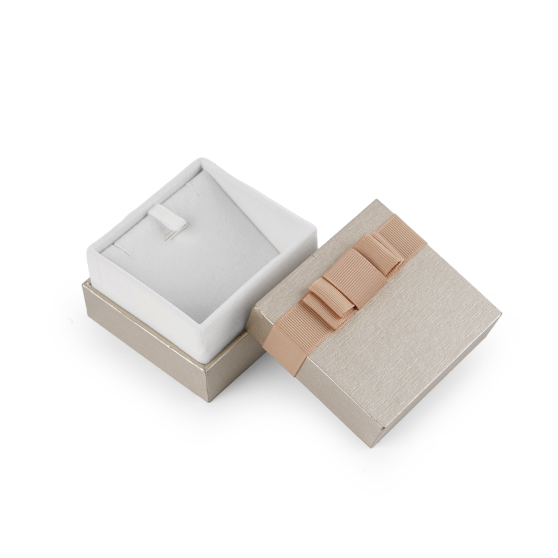 Champagne colour paper jewellery packing box with ribbon bowknot