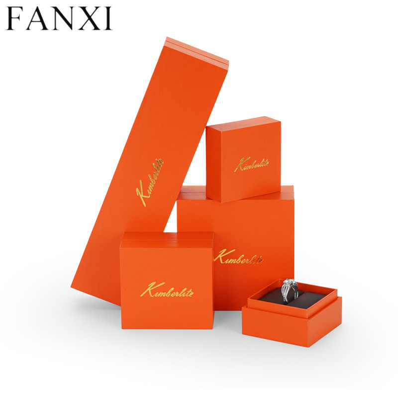 Orange leatherette paper jewellery packing box