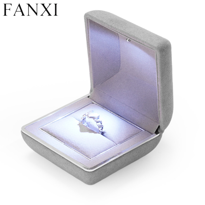 Grey microfiber jewelry packing box with led light inside