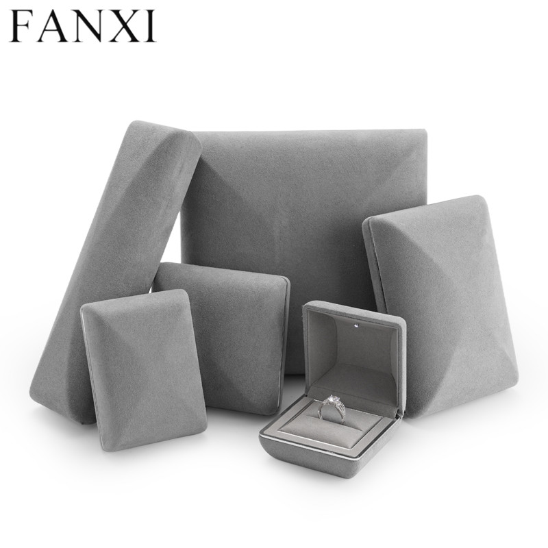 Grey microfiber jewelry packing box with led light inside