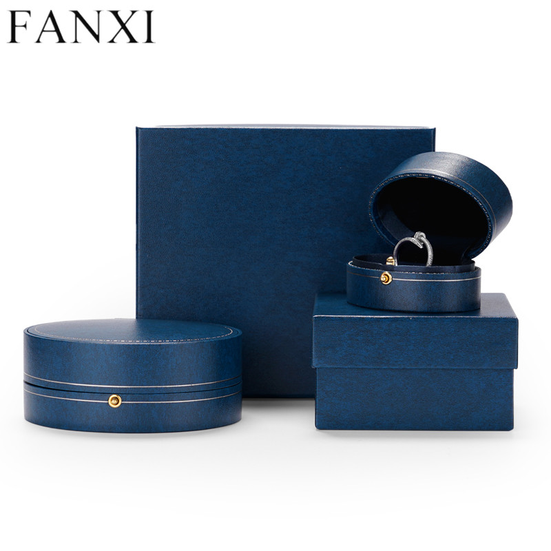 High-end blue round shape jewelry packaging box