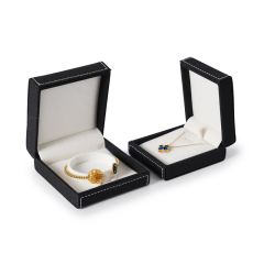 Black leather jewelry packing box with cream velvet inside