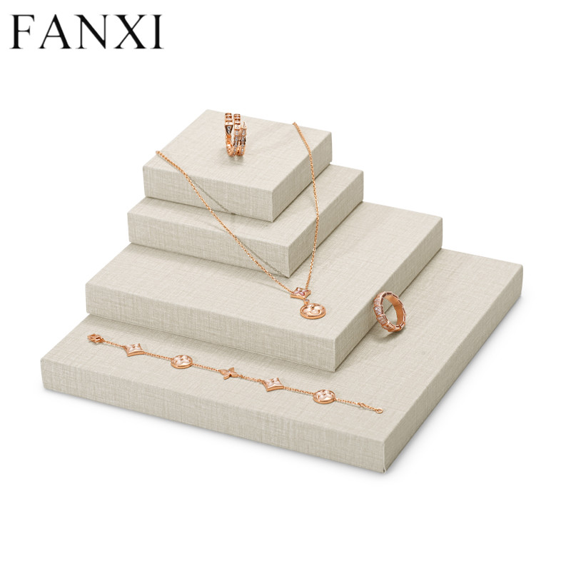 Beige PU leather block jewellery display set matched freely