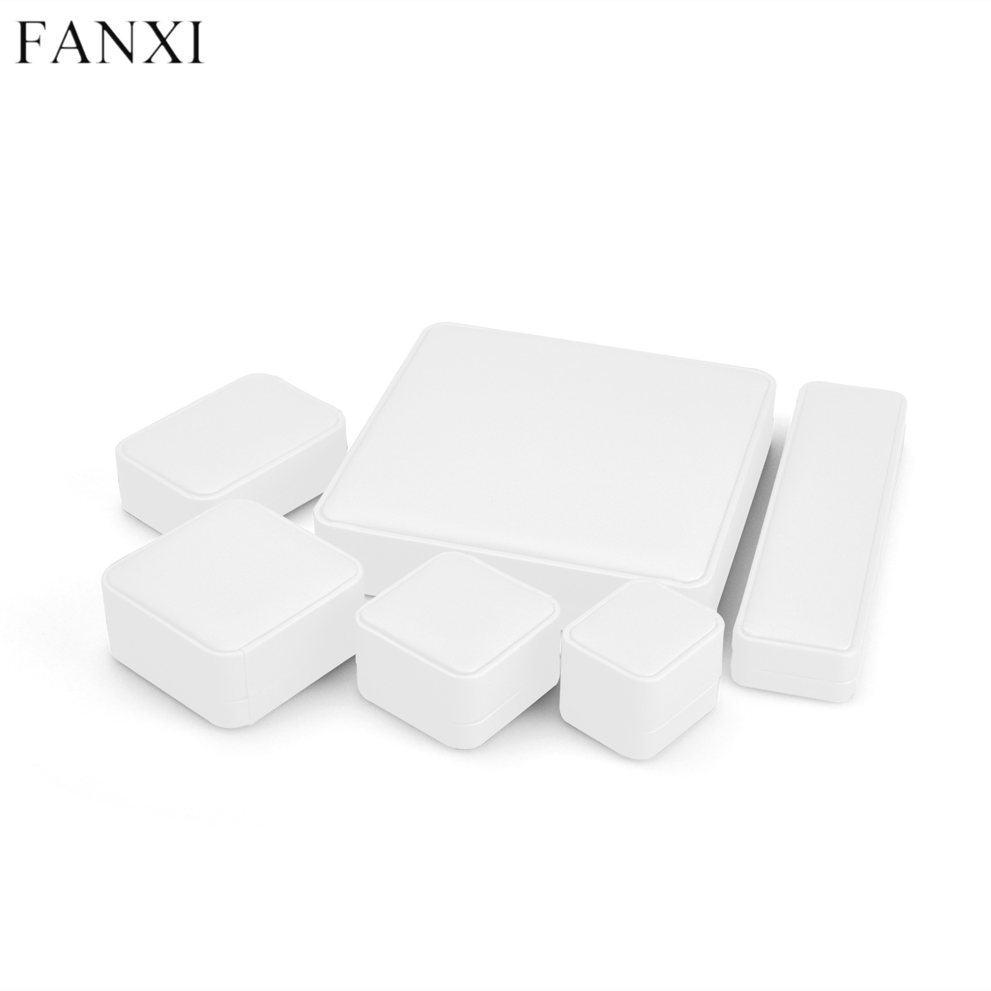 White PU leather jewelry packing box with gray microfiber inside