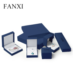 Custom logo blue jewelry packaging box with white velvet inside