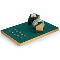 Custom counter metal frame with green microfiber jewelry display stand set exhibitor
