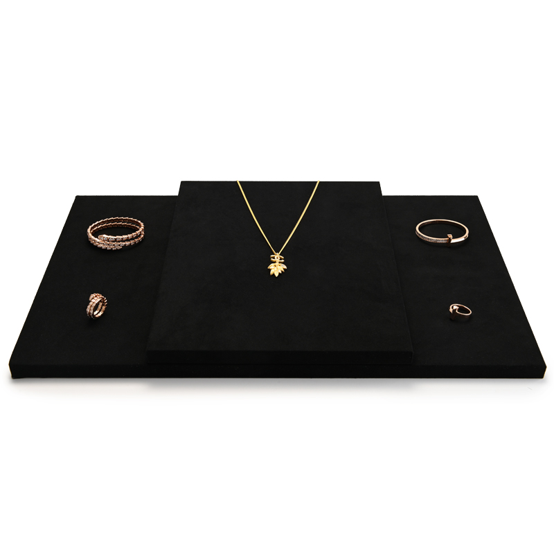 Custom counter black microfiber jewellery display stand set exhibitor