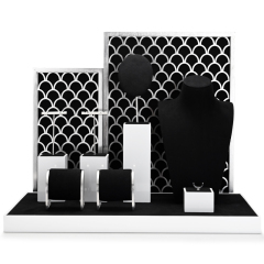 Luxury metal jewelry display stand sets with black microfiber