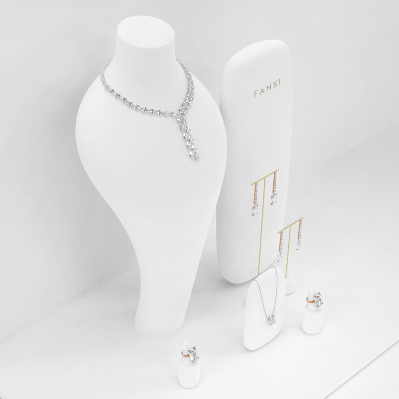 Counter white colour jewelry display stands set
