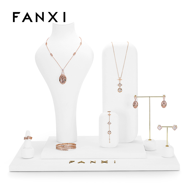 Counter white colour jewelry display stands set