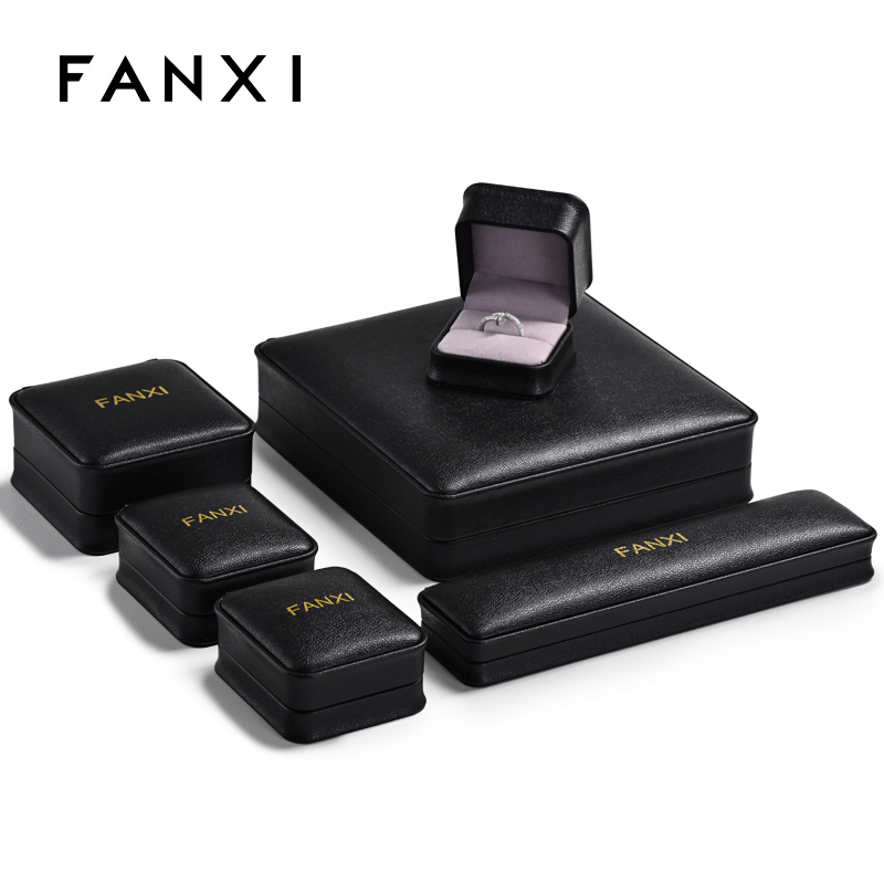 Custom logo black PU leather jewelry packaging box