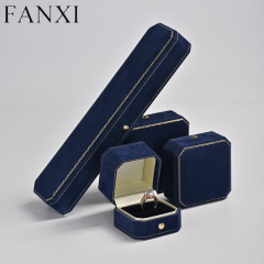Custom blue octagon jewelry packing box with gold button