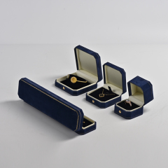 Custom blue octagon jewelry packing box with gold button