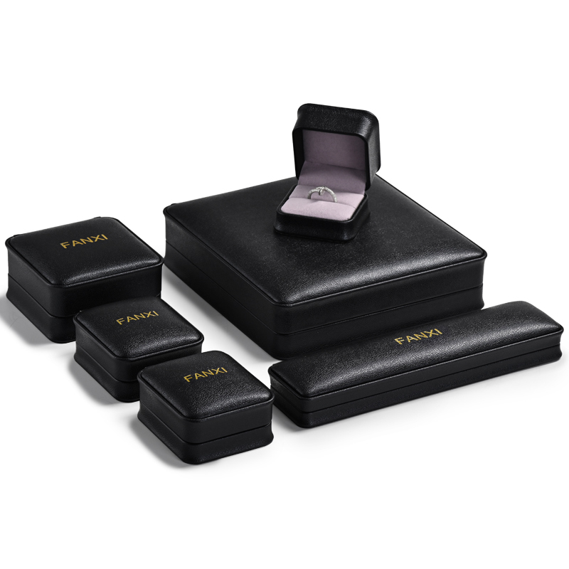 Custom logo black PU leather jewelry packaging box