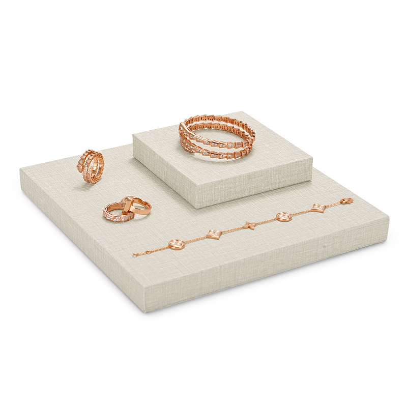 Cream PU leather block jewelry display set