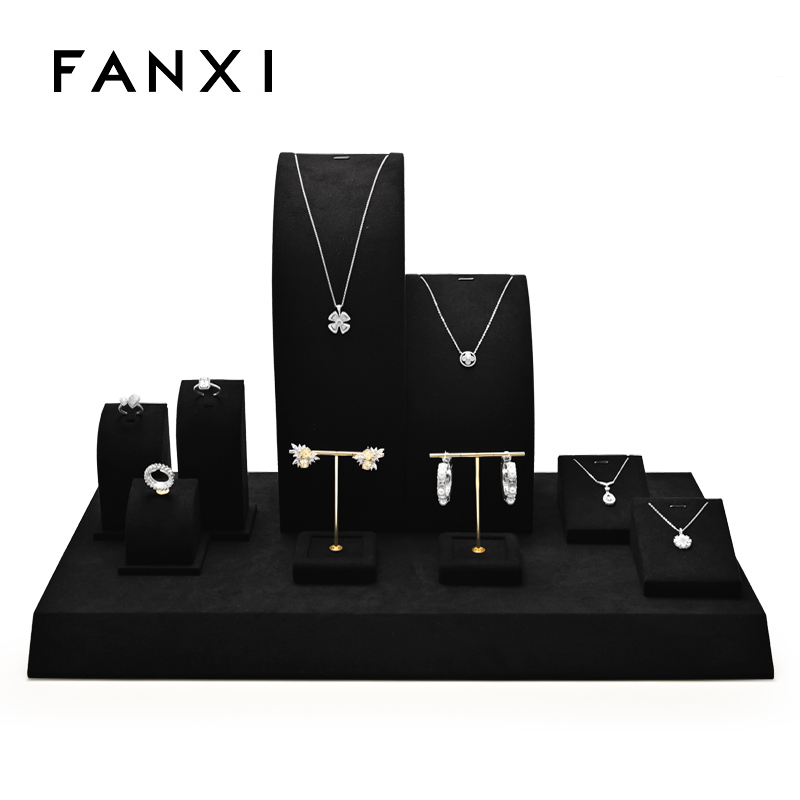 Custom colour black microfiber jewellery display set with metal stand