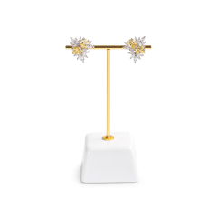 White resin base earring display stand with metal T bar holder