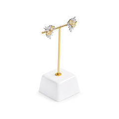 White resin base earring display stand with metal T bar holder