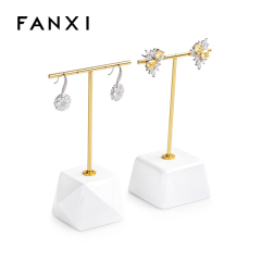 White resin base earring display stand with metal T bar holder