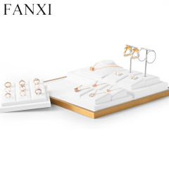 Luxury metal frame jewelry display set with white microfiber