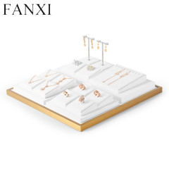 Luxury metal frame jewelry display set with white microfiber