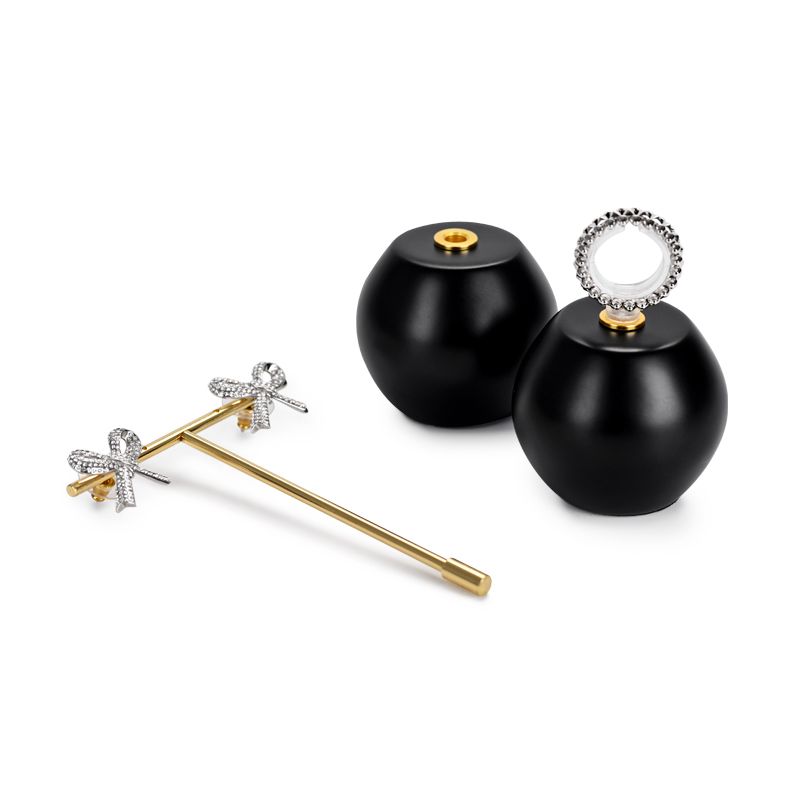 Luxury black resin earring & ring display stand with metal T bar