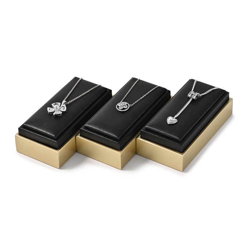 Luxury metal jewelry display set with leather