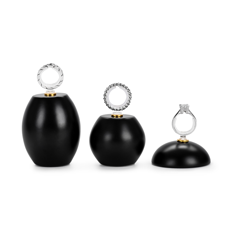 Luxury black resin earring & ring display stand with metal T bar