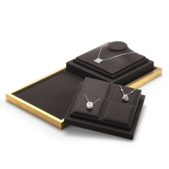 Metal frame jewelry display set with black leather