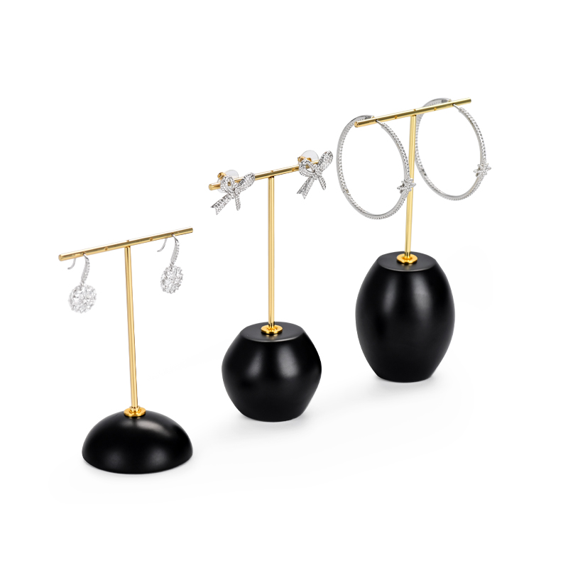 Luxury black resin earring & ring display stand with metal T bar