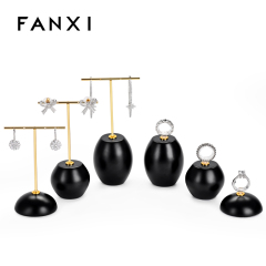 Luxury black resin earring & ring display stand with metal T bar