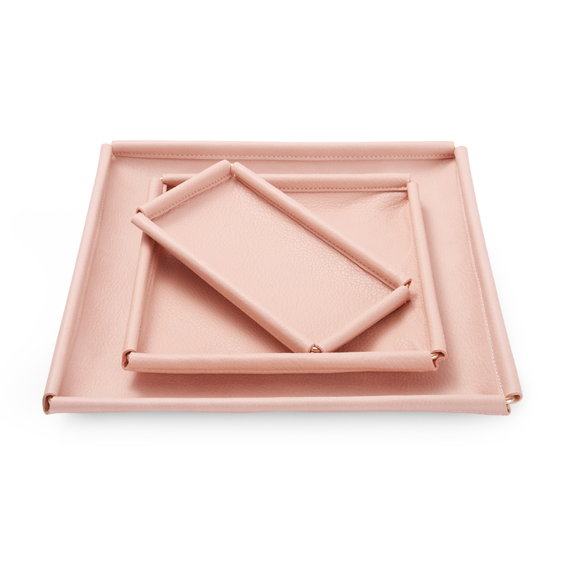 Custom colour metal frame pink pu leather jewelry display tray