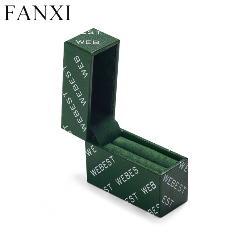 Simple design green colour ring box with microfiber inside