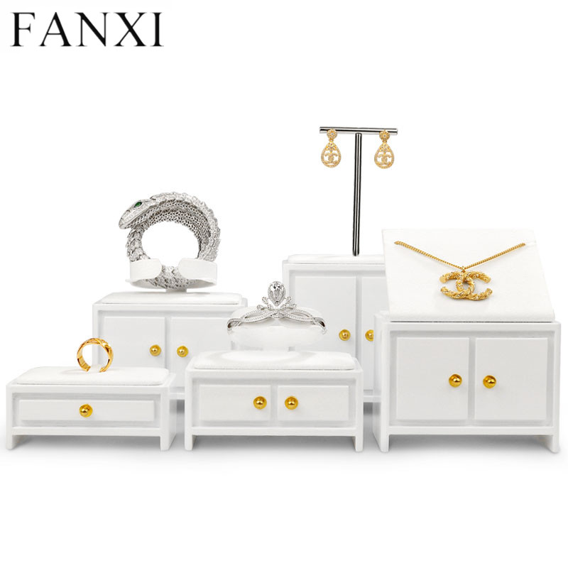 Luxury white colour solid wood jewelry display set