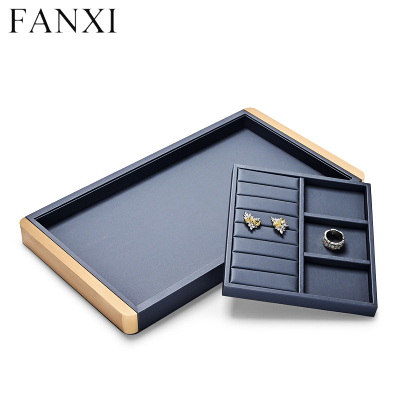 Free combination metal frame jewelry organizer display tray with PU leather