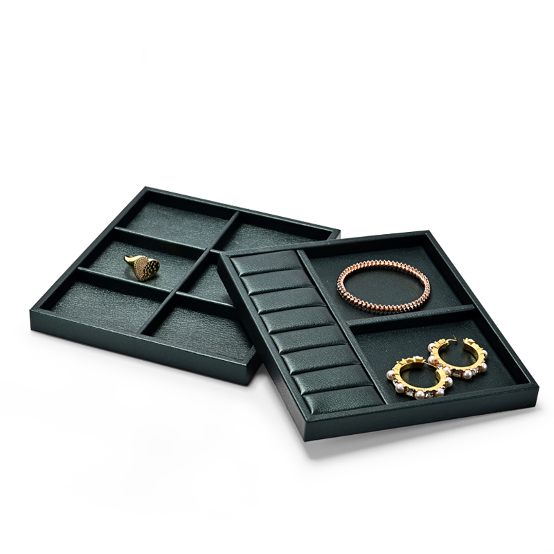 Free combination metal frame jewelry organizer display tray with dark green leather